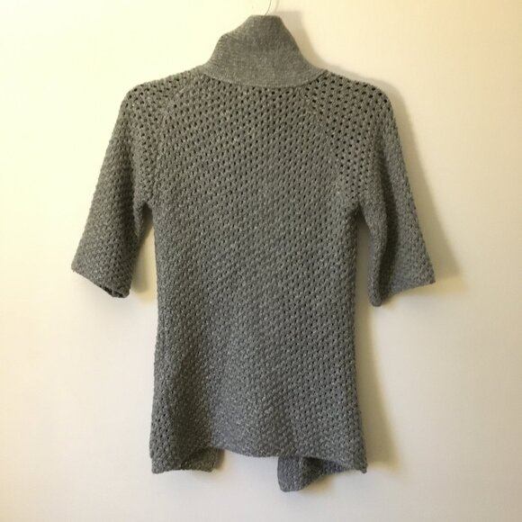 Sakura Wool Blend Buttoned High Collar Grey Knit Cardigan - Picture 4 of 16